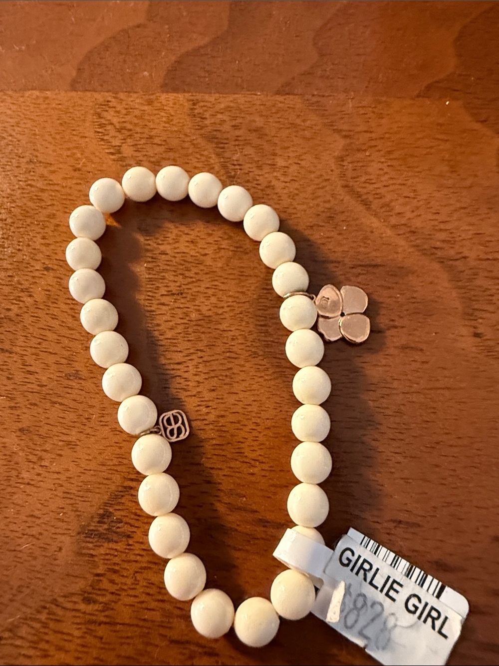 Sydney Evan Beaded Stretch Bracelet with Flower Charm - Cream